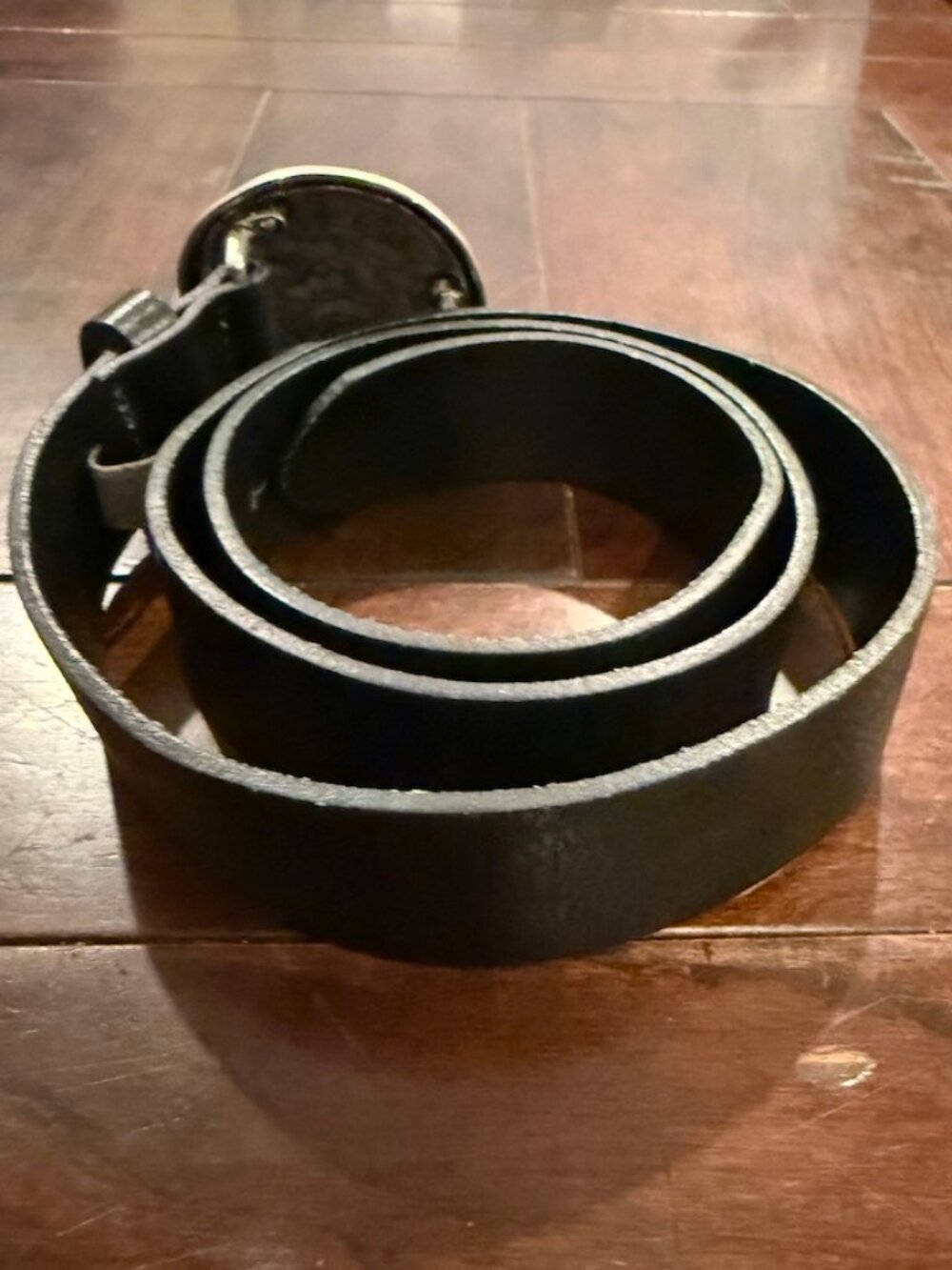 New! Free People Becks Buckle Belt in Black Leather Silver Buckle S/M - Picture 2 of 4